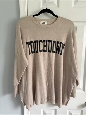 Wild Indigo TOUCHDOWN Game Day Football Cozy Crewneck Beige Sweater Size Large